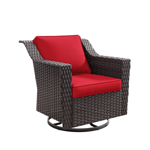 MeetLeisure Outdoor Swivel Chair, Patio Glider Wicker Rocker Seating with Cushions for Porch Deck Balcony, Red