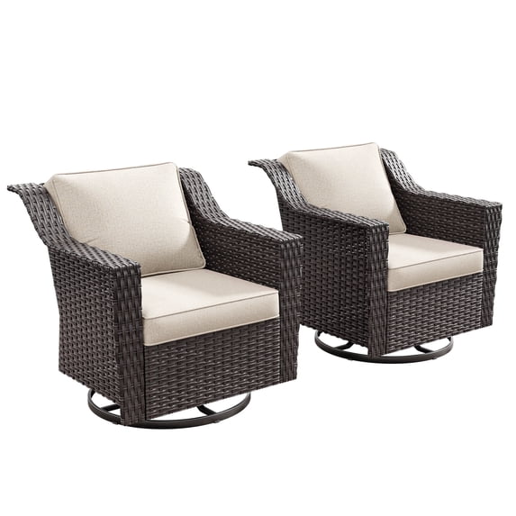 Meetleisure Patio Swivel Wicker Chairs Set of 2, Outdoor Rattan Rocking Chairs with Thickened Cushions for Backyard Porch Deck, Metal Rocking Frame