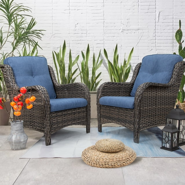 Meetleisure Patio Wicker Outdoor Lounge Chair with Cushion(Set of 2
