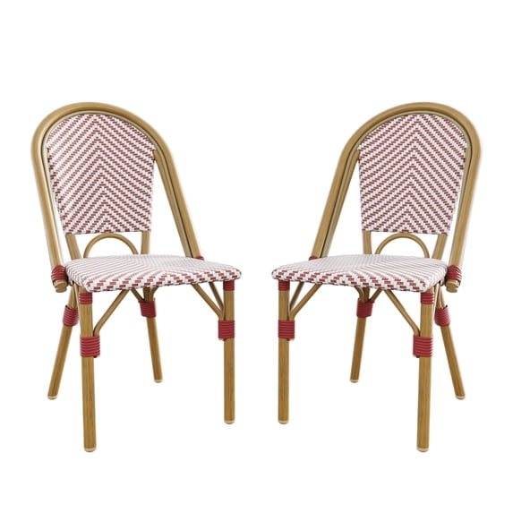 Meetleisure Red Stripe Coffee Chair with Wicker Wood Grain Metal Base for Outdoor,Red