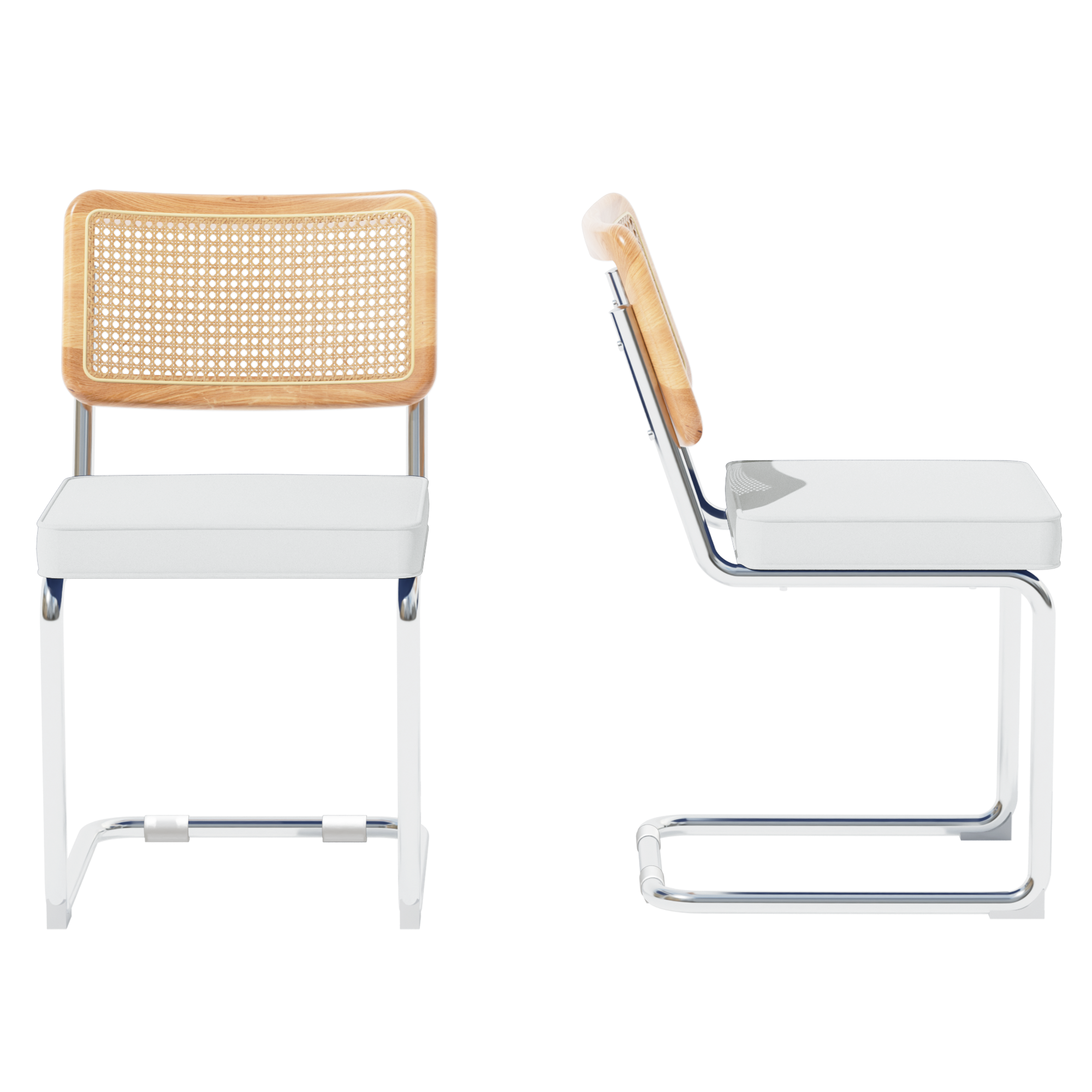 Meetleisure Upholstered Dining Chair with Wicker Backrest and Chrome Metal Base for Kitchen,White