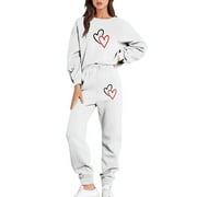 MeetoTime 2 Piece Lounge Sets for Women Long Sleeve Tops and Sweatpants Cute Print Matching Sets Jogger Outfits