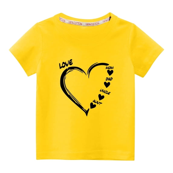 MeetoTime 3-10Years Kids Valentine's Day Print Short Sleeve Top Solid Color Round Neck Cotton T-shirt for Toddler Boys Girls