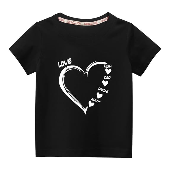 MeetoTime 3-10Years Kids Valentine's Day Print Short Sleeve Top Solid Color Round Neck Cotton T-shirt for Toddler Boys Girls