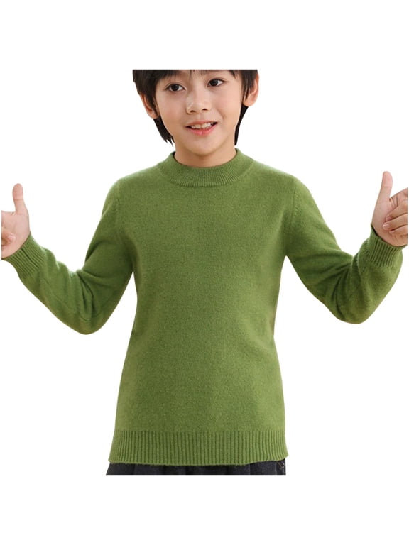 4-18 Years Children's Knitted Undershirt Solid Color Thick Half High Neck Long Sleeved Pullover Top