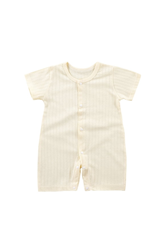 Baby Boys Girls Cotton Jumpsuits Solid Color Round Neck Short Sleeve Newborn Infant Rompers Baby Summer Clothes