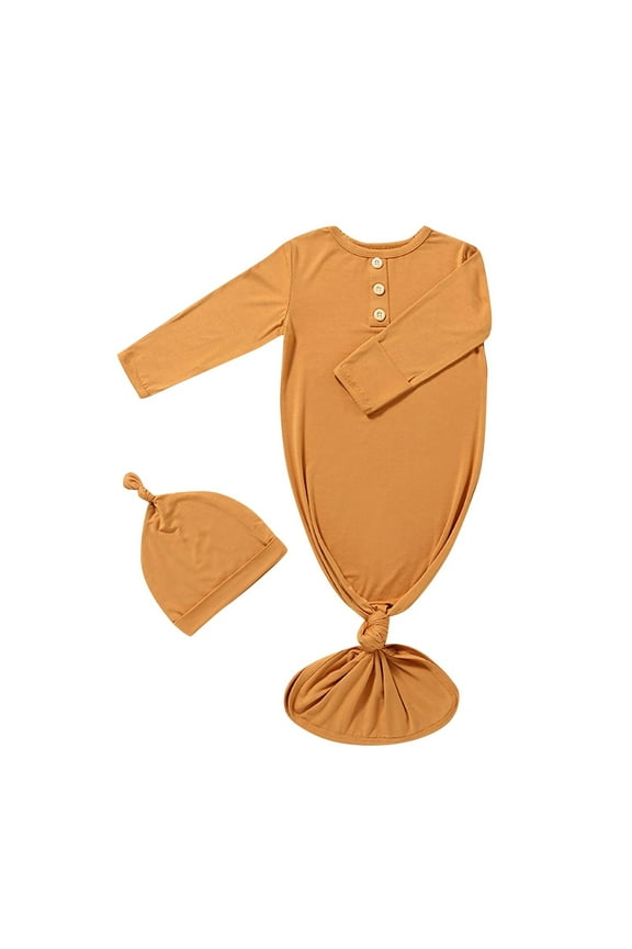 Baby Boys Girls Leg Sleeping Bag Solid Color Long Sleeved Jumpsuits with Hat Newborn Infant Rompers