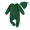 thumbnail image 1 of MeetoTime Baby Boys Girls Solid Color Round Neck Long Sleeves Leg Wraps Jumpsuit Newborn Infant Rompers Hat Two-piece Set, 1 of 3