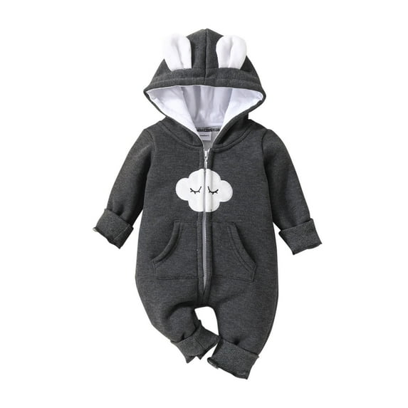 MeetoTime Baby Clothes Cotton Jumpsuits Printed Long Sleeve Hooded Ears Fall Winter Warm Toddler Rompers Crawling Clothes