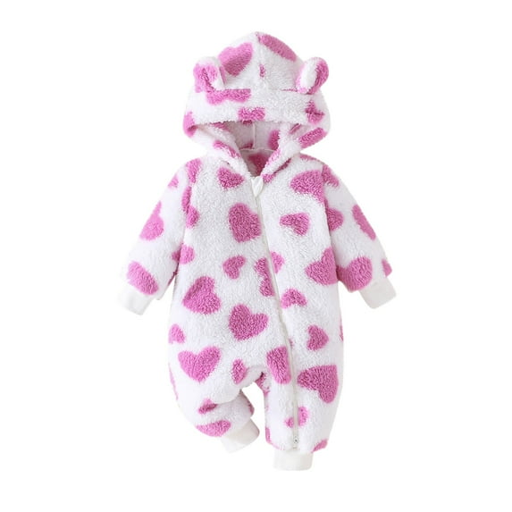 MeetoTime Baby Clothes Hooded Plush Jumpsuits Heart Printed Zipper Fall Winter Warm Newborn Infant Rompers Crawling Clothes