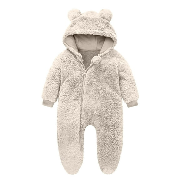 MeetoTime Baby Clothes Hooded Plush Jumpsuits Solid Color Fall Winter Warm Newborn Infant Rompers Crawling Clothes 0-12M