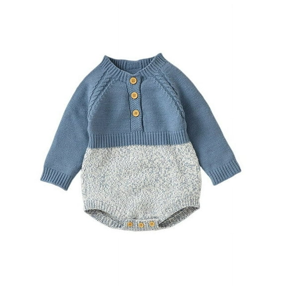MeetoTime Baby Clothes Knitted Jumpsuits Long Sleeve Patchwork Buttons Newborn Infant Rompers Crawling Clothes