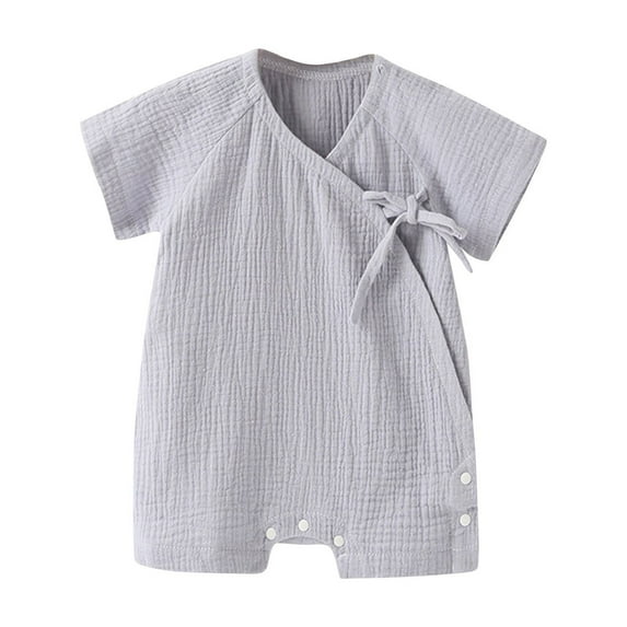 MeetoTime Baby Clothes Spring Summer Short Sleeve Jumpsuits Solid Color Side Drawstring Cotton Linen Newborn Infant Romper