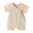 thumbnail image 1 of MeetoTime Baby Clothes Spring Summer Short Sleeve Jumpsuits Solid Color Side Drawstring Cotton Linen Newborn Infant Romper, 1 of 3