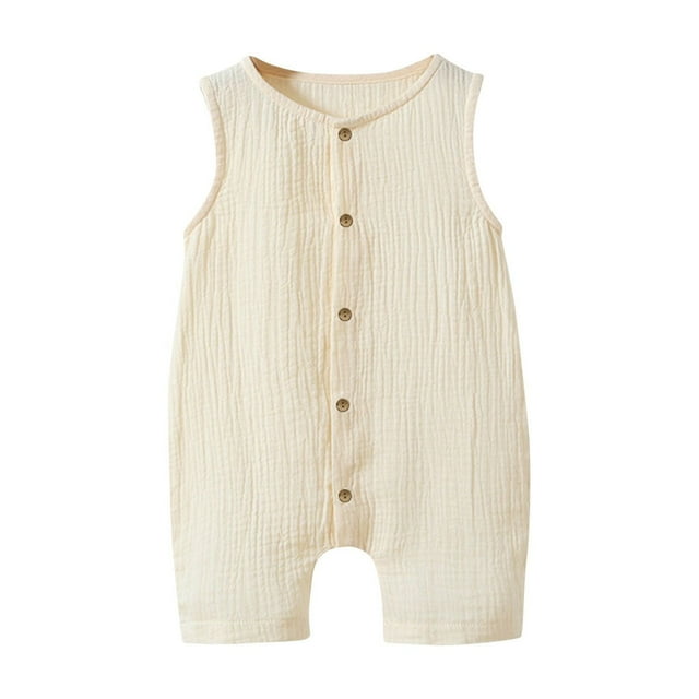 MeetoTime Baby Clothes Spring Summer Sleeveless Jumpsuits Solid Color Buttons Cotton Linen Newborn Infant Romper