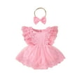 thumbnail image 1 of MeetoTime Baby Girls Clothes 0-18 Months Summer Short Sleeve Ruffled Lace Embroidery Mesh Princess Bow Jumpsuits Dress Crawling Suit for Girl, 1 of 7
