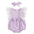 thumbnail image 1 of MeetoTime Baby Girls Lace Princess Bow Sleeveless Jumpsuits Newborn Infant Rompers with Headband Baby Clothes, 1 of 2
