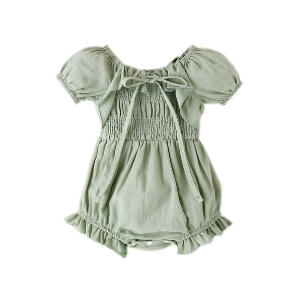 MeetoTime Baby Girls Solid Color Princess Puff Sleeve Jumpsuits Cute Newborn Infant Baby Summer Clothes 0-18M