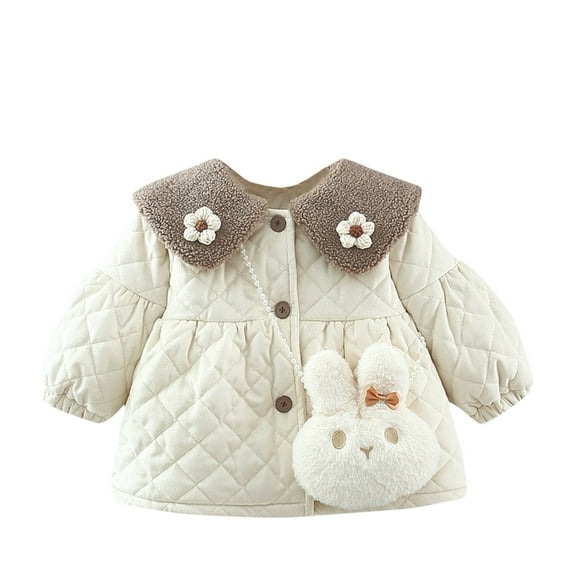 MeetoTime Baby Long Sleeved Coat Top Casual Loose Doll Collar Bag Fall Winter Warm Jacket for Girls 1-5 Years