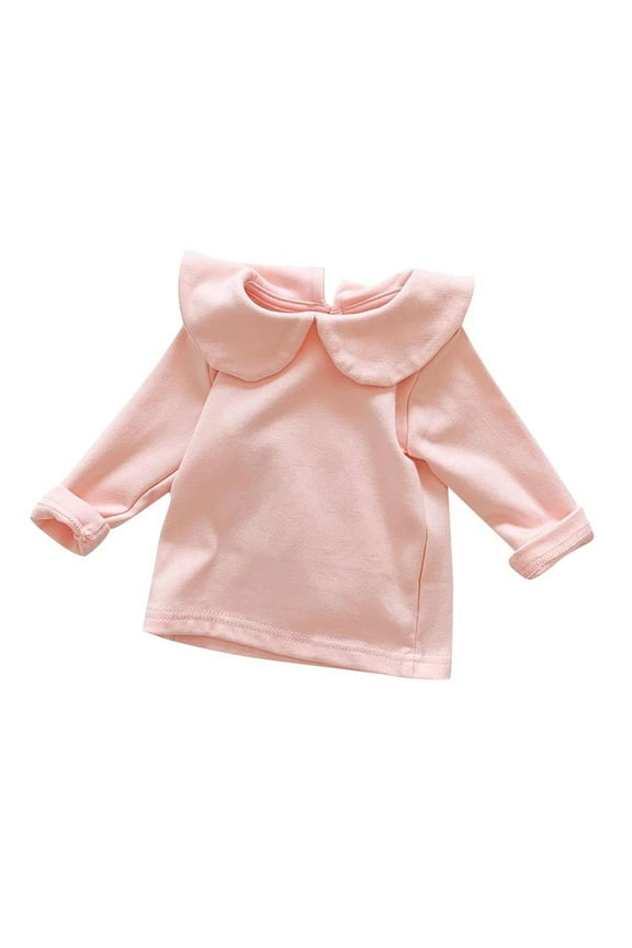 Baby Round Neck Long Sleeve Top Base Shirt Fall Winter Solid Color Top for Girls 0-18 Months
