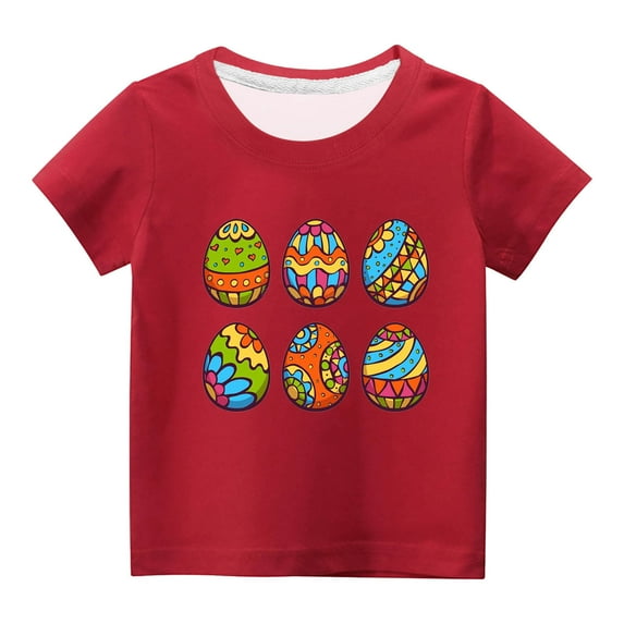 MeetoTime Boys Girls Easter Printed Short Sleeve Tops Crewneck Casual Loose T-shirt Kids Clothes