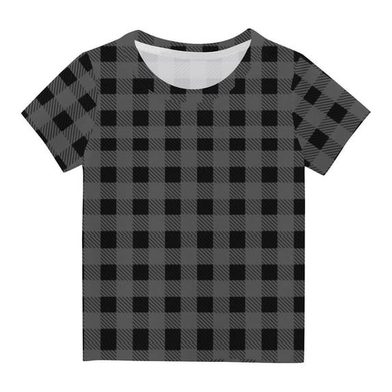 MeetoTime Boys Girls Short Sleeve Top Crewneck Plaid Printed Summer Casual T-shirt Kids Clothes 3-14 Years