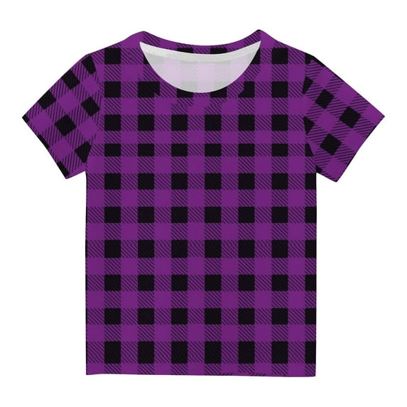 MeetoTime Boys Girls Short Sleeve Top Crewneck Plaid Printed Summer Casual T-shirt Kids Clothes 3-14 Years