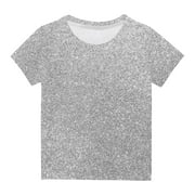 MEETOTIME Boys Girls Short Sleeve Top Crewneck Sparkling Summer Casual T-shirt Kids Clothes 3-14 Years