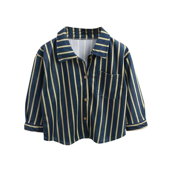 MeetoTime Boys Long Sleeved Lapel Shirt Loose Striped Printed Spring Fall Blouses 3-11 Years Kids Clothes