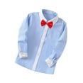 thumbnail image 1 of MeetoTime Boys Long Sleeved Lapel Shirts Loose Solid Color Bow Spring Fall Bottoms Blouses 3-10 Years Kids Clothes, 1 of 3