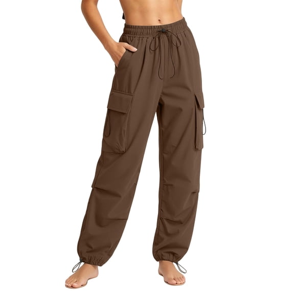 MeetoTime Casual Cargo Pants for Women Elastic Waist Drawstring Pants Trendy Solid Color Pants with Multiple Pockets