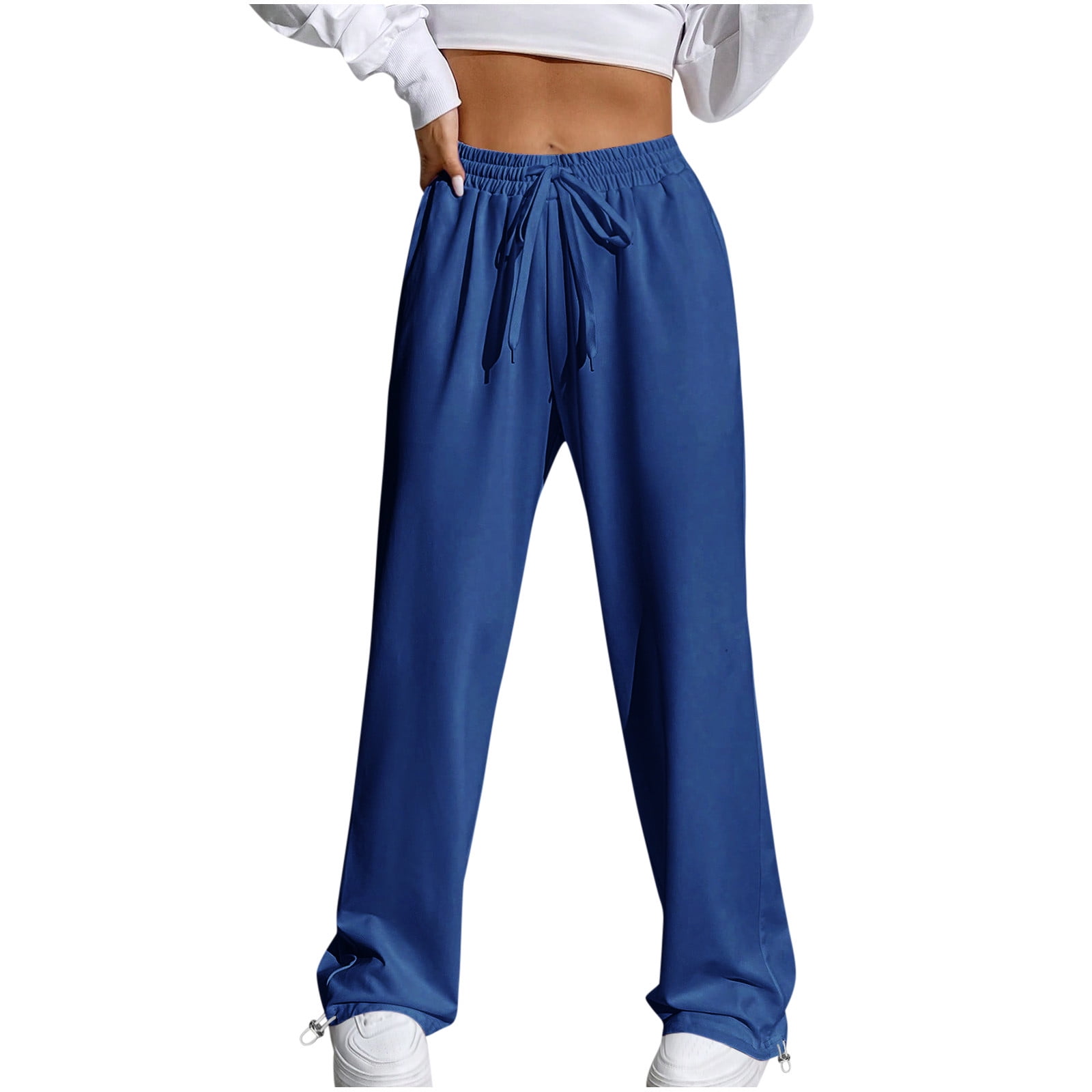 MeetoTime Casual Joggers Sweatpants for Women Wide Leg Drawstring High  Waisted Trousers Straight Full Length Workout Pants 
