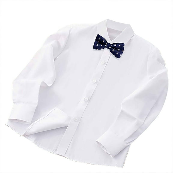 MeetoTime Children's Button-down Shirt Kids Lapel Long Sleeve White Shirt with Bow for Boys Girls