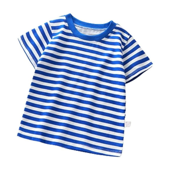 MeetoTime Children's Short Sleeve Striped Printed T-Shirt Kids Casual Loose Summer Round Neck Crop Top for Boys Girls