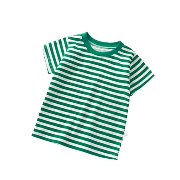 MeetoTime Children's Short Sleeve Striped Printed T-Shirt Kids Casual Loose Summer Round Neck Crop Top for Boys Girls