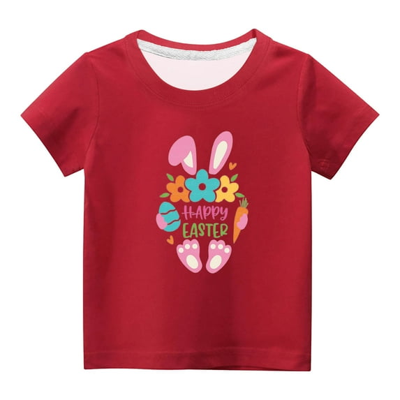 MeetoTime Easter Kids Short Sleeve Tops Crewneck Loose Printed T-shirt for Boys Girls 3-14 Years