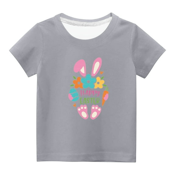 MeetoTime Easter Kids Short Sleeve Tops Crewneck Loose Printed T-shirt for Boys Girls 3-14 Years