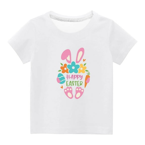 MeetoTime Easter Kids Short Sleeve Tops Crewneck Loose Printed T-shirt for Boys Girls 3-14 Years