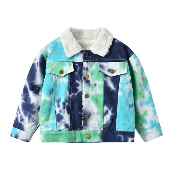 MeetoTime Girls Boys Denim Jacket Loose Long Sleeved Lapel Plush Fall Winter Warm Coat Top 1-10 Years Kids Clothes