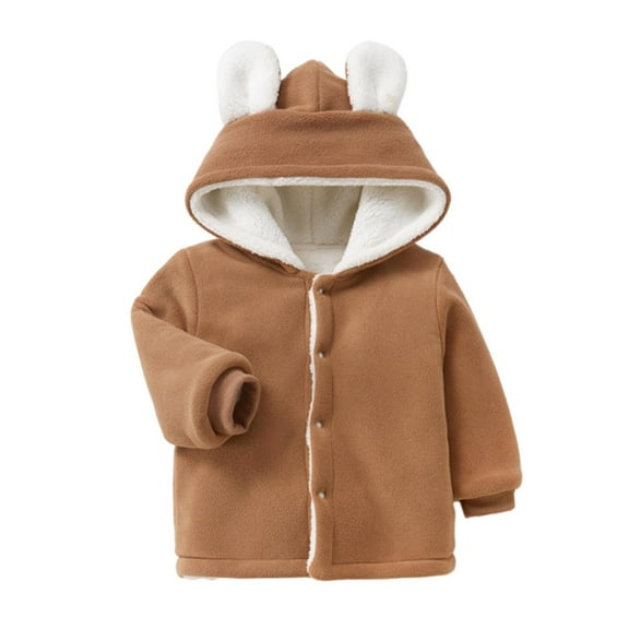 MeetoTime Girls Boys Winter Cotton-padded Hooded Jacket Loose Solid Color Bottoms Long Sleeve Fleece Coat 6 Months - 4 Years Baby Clothes
