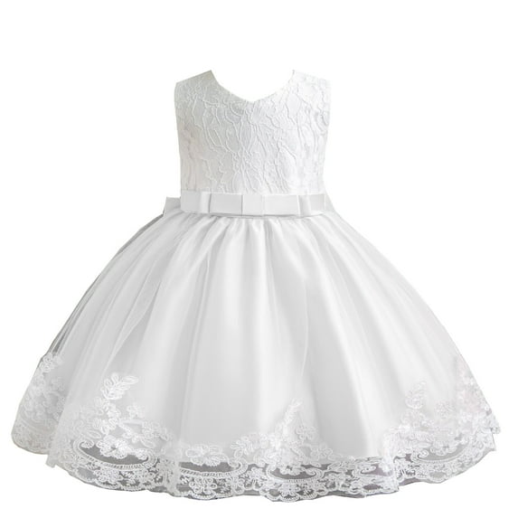 MeetoTime Girls Dress Sleeveless Solid Color Lace Bow Performance Princess Dresses 6 Months-5 Years Baby Clothes