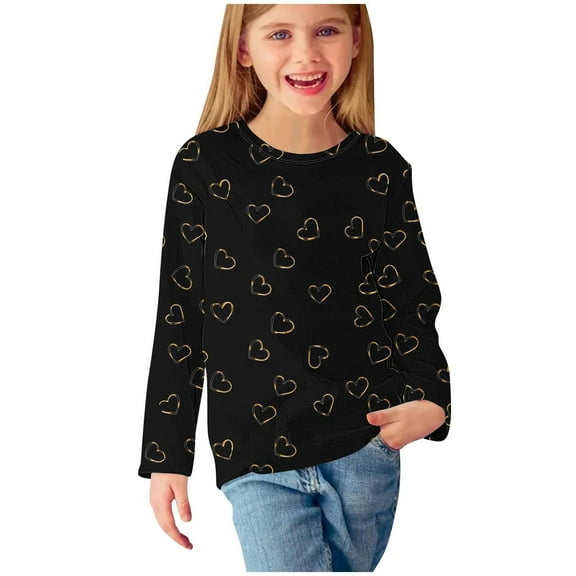 MeetoTime Girls Long Sleeve Printed Tops Crewneck Dressy Blouses Children's Pullover Undershirt 3-14 Years