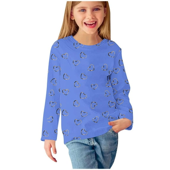MeetoTime Girls Long Sleeve Printed Tops Crewneck Dressy Blouses Children's Pullover Undershirt 3-14 Years