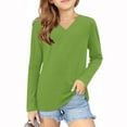 thumbnail image 1 of MeetoTime Girls Long Sleeve Shirts Solid Color V-neck Casual Loose Dressy Blouses Children's Pullover Undershirt, 1 of 5
