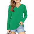thumbnail image 1 of MeetoTime Girls Long Sleeve Shirts Solid Color V-neck Casual Loose Dressy Blouses Children's Pullover Undershirt, 1 of 5