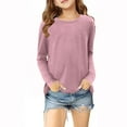 thumbnail image 1 of MeetoTime Girls Long Sleeve Tops Crewneck Solid Color Dressy Tunic Tops Children's Pullover Undershirt, 1 of 5
