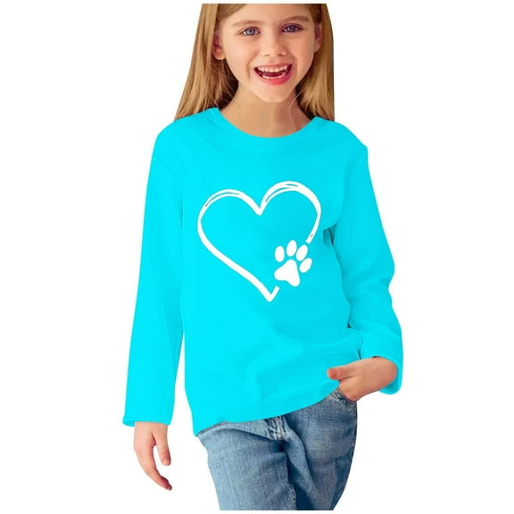 MeetoTime Girls Long Sleeve Tops Spring Fall Crewneck Heart Printed Dressy Tunic Tops Children's Pullover Undershirt