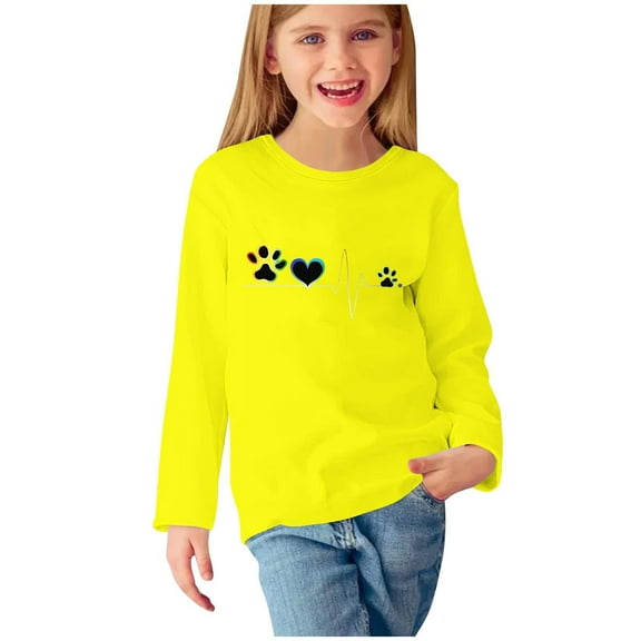 MeetoTime Girls Long Sleeve Tops Spring Fall Crewneck Printed Dressy Tunic Tops Children's Pullover Undershirt