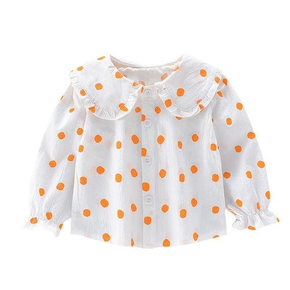 MeetoTime Girls Long Sleeved Doll Collar Shirt Loose Solid Color Lapel Top 3-10 Years Kids Clothes