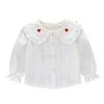 thumbnail image 1 of MeetoTime Girls Long Sleeved Doll Collar Shirt Loose Solid Color Lapel Top 3-10 Years Kids Clothes, 1 of 3